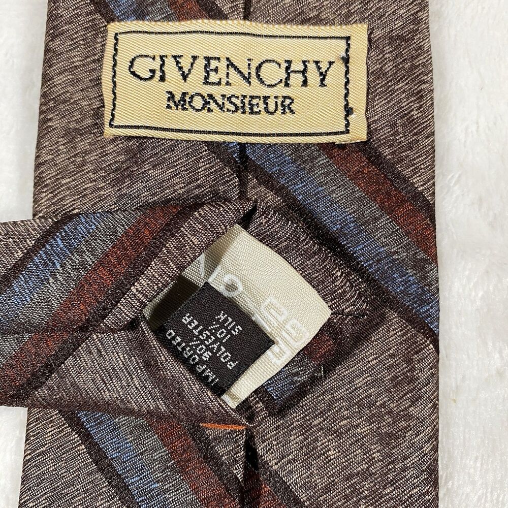 Givenchy Monsieur Men's Tie Silk Blend Logo Brown Academia Professor Hipster - Picture 4 of 7